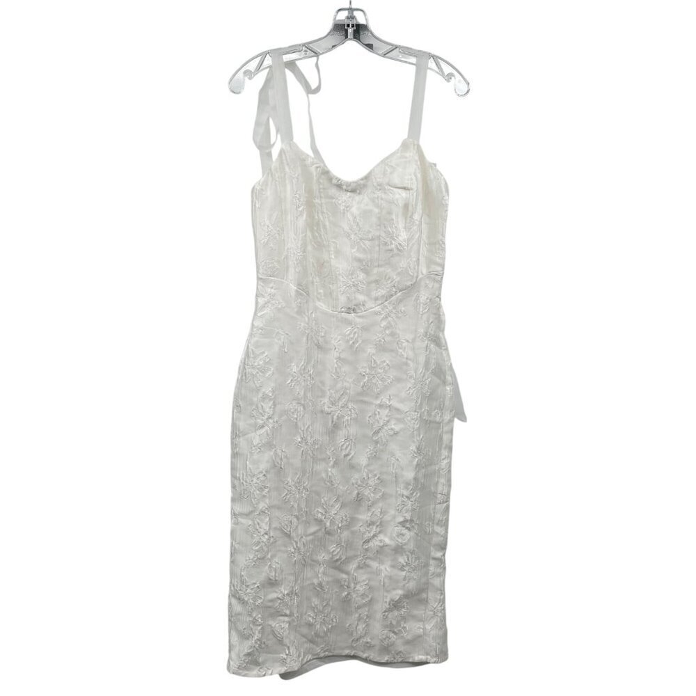Lulus Midi Sheath Dress Floral Jacquard Organza Bow Straps White Size Medium